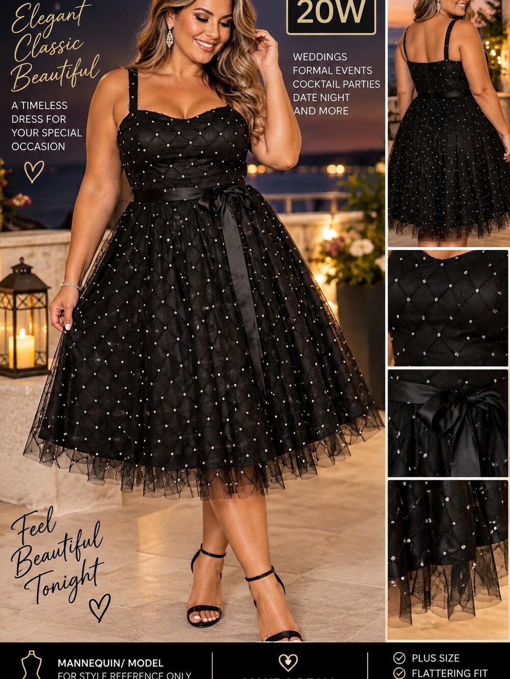 Onyx Nite Black Rhinestone Mesh Formal Dress Size 20W Homecoming Ready